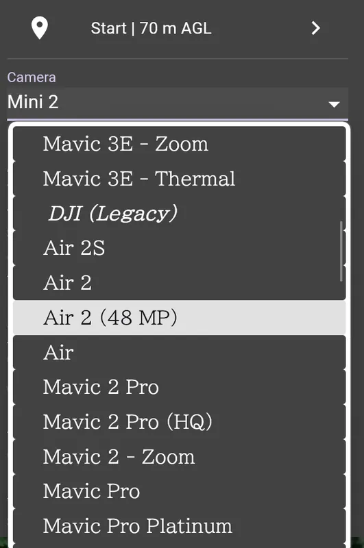 カメラのプルダウン